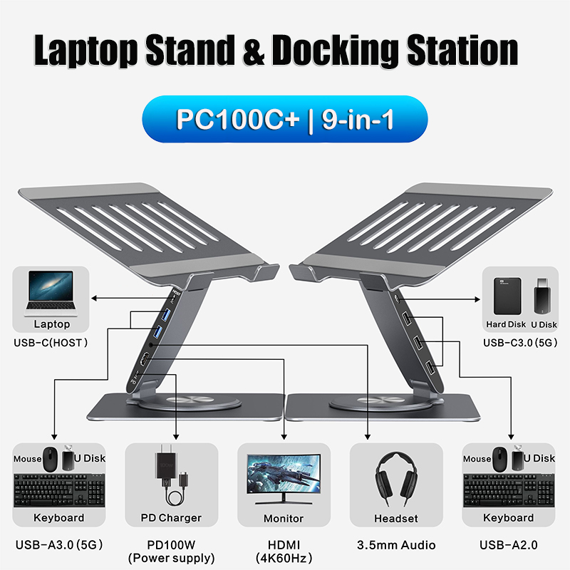 PCR100C Aluminum Laptop Riser Docking Station
