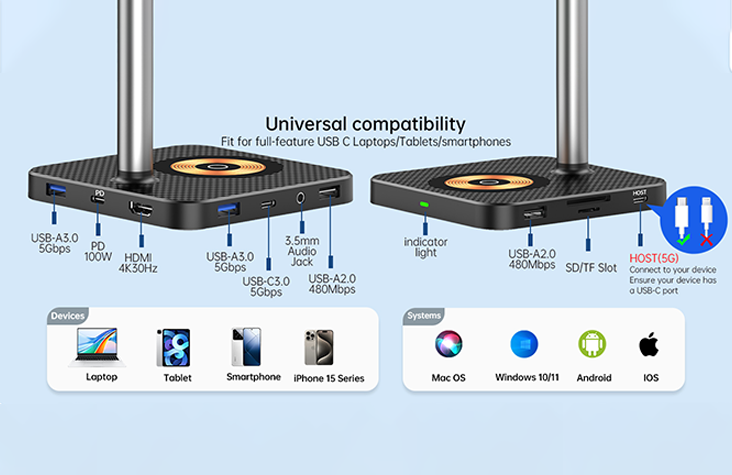 laptop stand with docking station with wireless charger