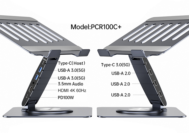 aluminium 8-in-1 laptop stand with USB-C hub integrated