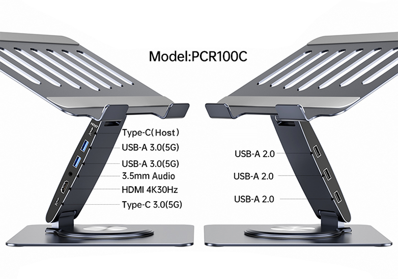 aluminium 8-in-1 laptop stand with USB-C hub integrated
