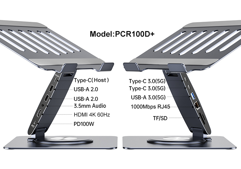 foldable 11-in-1 laptop stand with docking station integrated