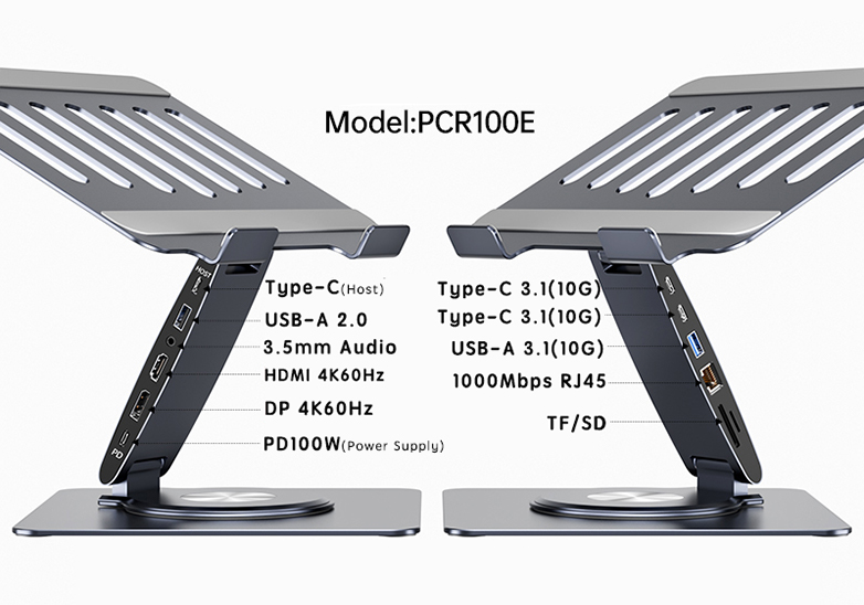 360degree rotable 11-in-1 laptop stand with docking station integrated