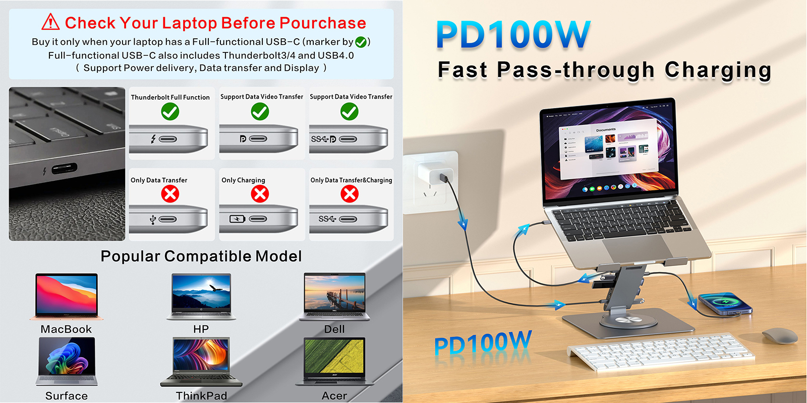 Universal Laptop Docking Station with Stand for Tablets and Notebooks
