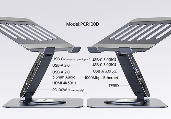 PCR100D Laptop Stand With Docking Station 12-IN-1