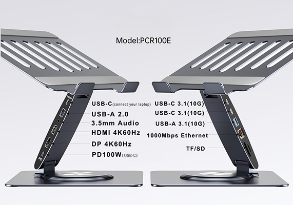 PCR100E Laptop Stand with Type-C Docking Station 12-IN-1