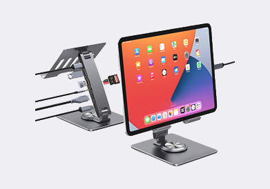 PR100B Alluminum Tablet Stand USB C HUB 7-IN-1